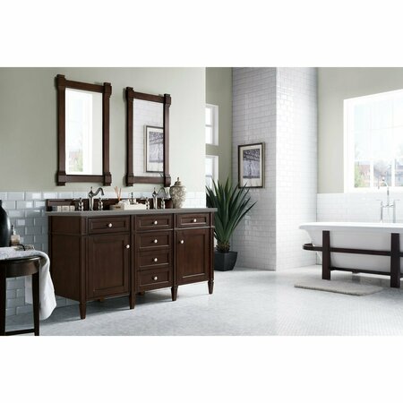 James Martin Vanities Brittany 60in Double Vanity, Burnished Mahogany w/ 3 CM Grey Expo Quartz Top 650-V60D-BNM-3GEX